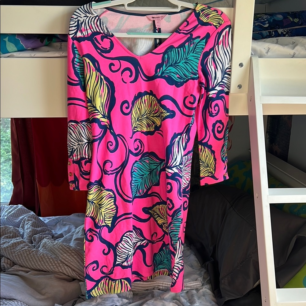 Lilly Pulitzer Pink Long Sleeve Dress with Leaf Print